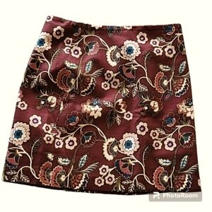 Loft Floral Maroon Jacobean Print Tapestry Pencil Skirt 6 petite